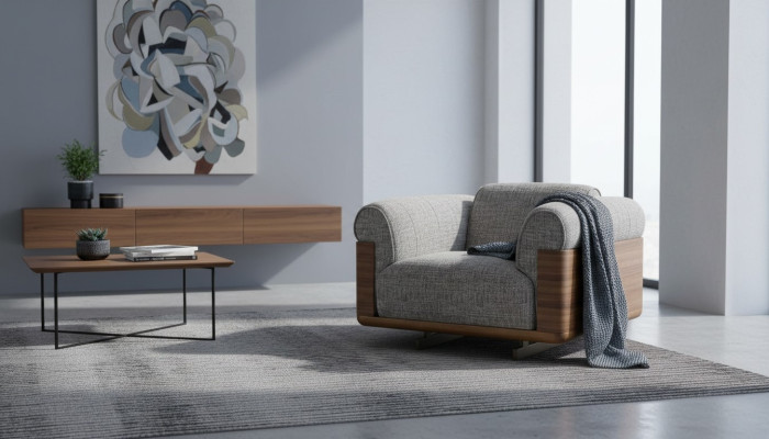 Armchair fabric wing chair polyester gray living room modern