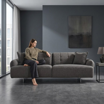 Three-seater sofa 3-seater upholstered sofa gray fabric polyester couch modern new