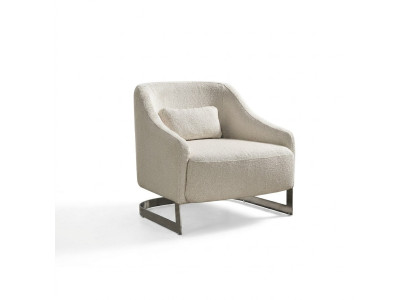 Modern armchair, wingback chair, seat, polyester, white fabric, living room