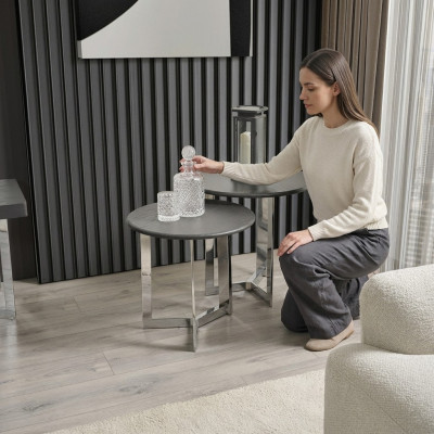 Group side table coffee table living room stainless steel silver set