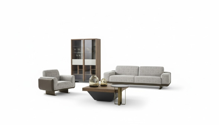 Three-seater armchair upholstered sofa gray group sofa design