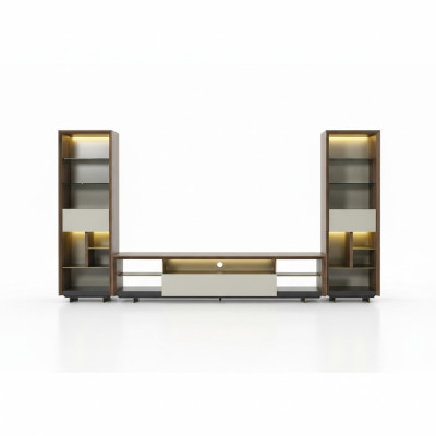 Wall unit RTV lowboard TV stand sideboard cabinet 3-piece wood brown