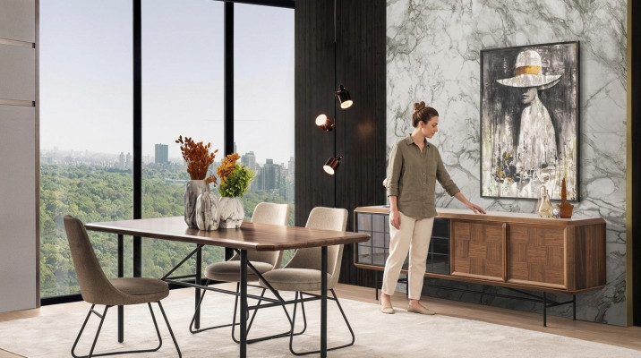 Dining area dining group dining table set 8-piece dining room brown wood stylish