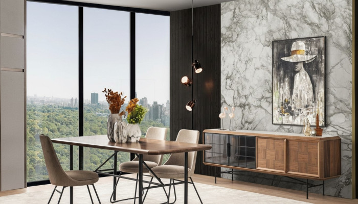 Dining area dining group dining table set 8-piece dining room brown wood stylish