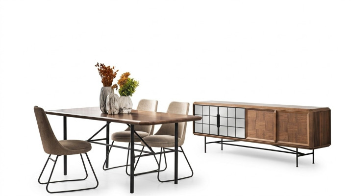 Dining area dining group dining table set 8-piece dining room brown wood stylish