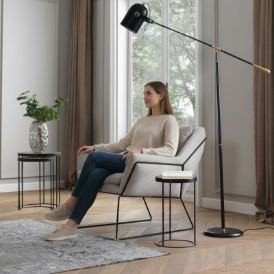 Armchair Single-Seater Fabric Wingback Chair Polyester Gray Living Room