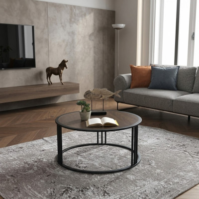 Living room coffee table side table stainless steel furniture black round