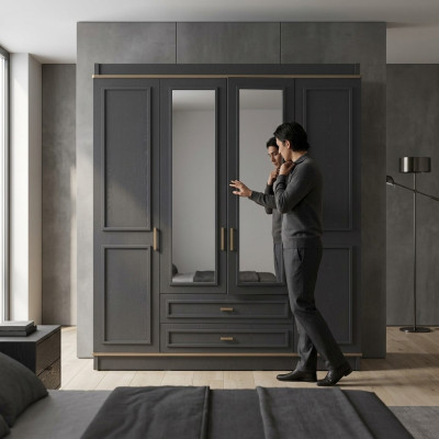 Wardrobe children's wardrobe closet wood mirror gray wooden wardrobe