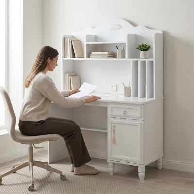 Modern desk shelves computer desk wood white children's room table