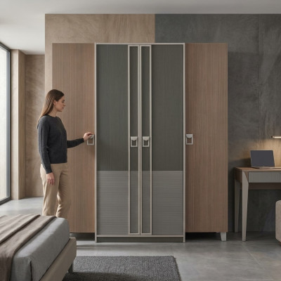 Wardrobe Children's Wardrobe Cabinet Wood Gray Wooden Cabinet Large Modern