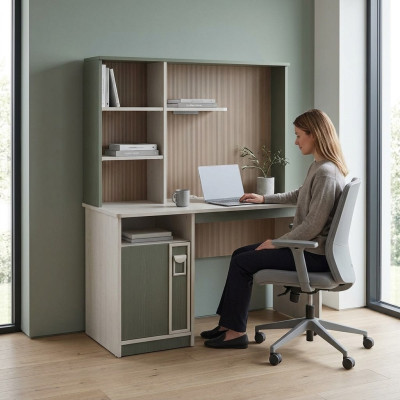 Desk shelves computer desk wood gray children's room table children