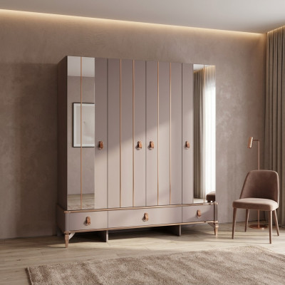 Wardrobe children's cabinet wooden cabinet closet wood beige mirror
