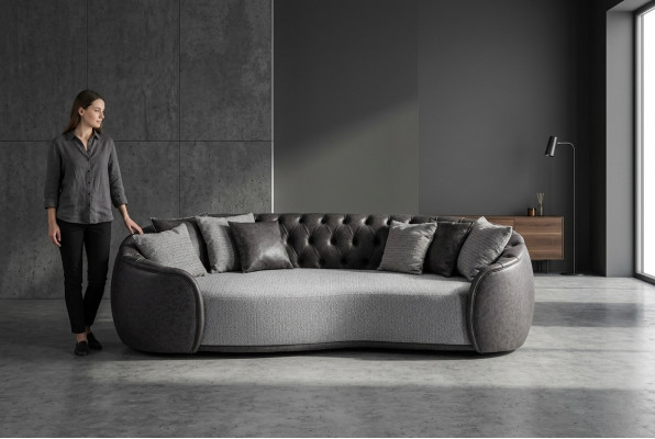 Timeless Elegance Chesterfield Three-Seater Sofa 3-Seater Gray Fabric Sofa Fabric Upholstered Sofa