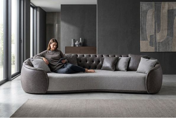 Four-seater Chesterfield sofa, 4-seater, gray fabric sofa, fabric upholstered sofa