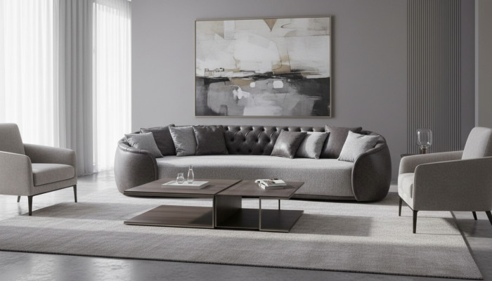 Four-seater Chesterfield sofa, 4-seater, gray fabric sofa, fabric upholstered sofa