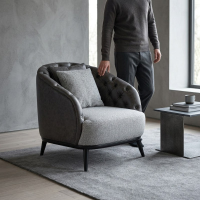 Designer Armchair Single-Seater 1-Seater Fabric Armchair Gray Design Chesterfield
