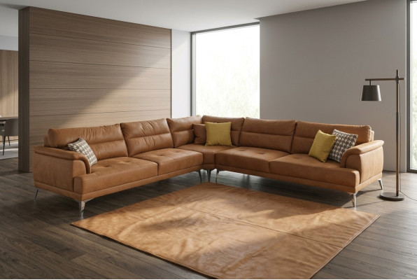 Upholstered Sofa Corner Sofa L Shape Large Living Landscape Sofa Brown Modern