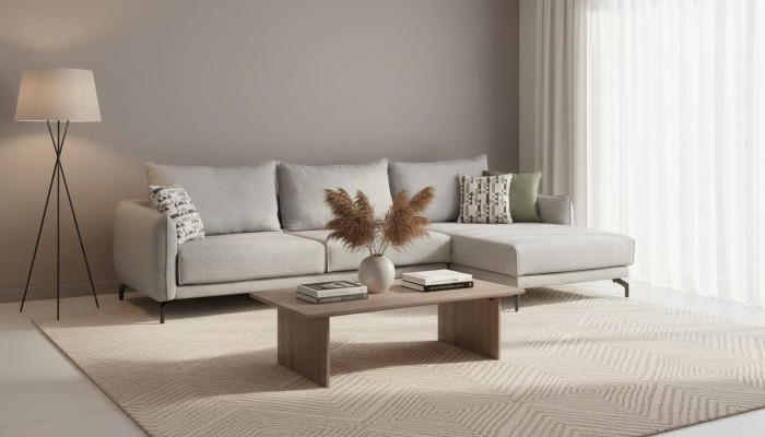Corner-shaped sectional couch, large sofa, gray modern upholstered sofa