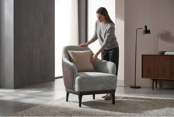 Wing chair armchair single-seater 1-seater fabric armchair gray design modern