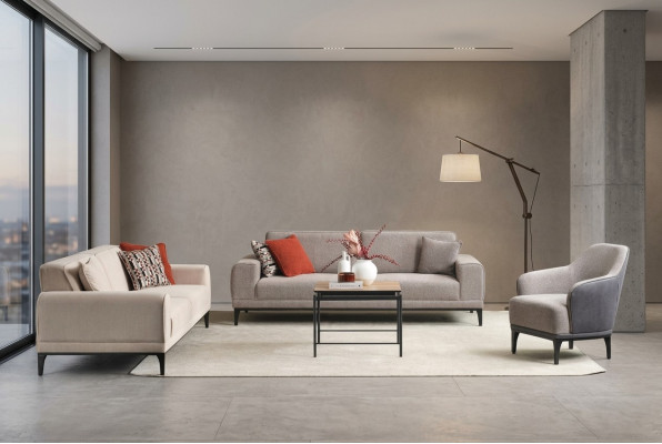Three-seater suite, two-seater armchair sofa, gray fabric sofa set 3+2+1