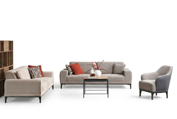 Three-seater suite, two-seater armchair sofa, gray fabric sofa set 3+2+1