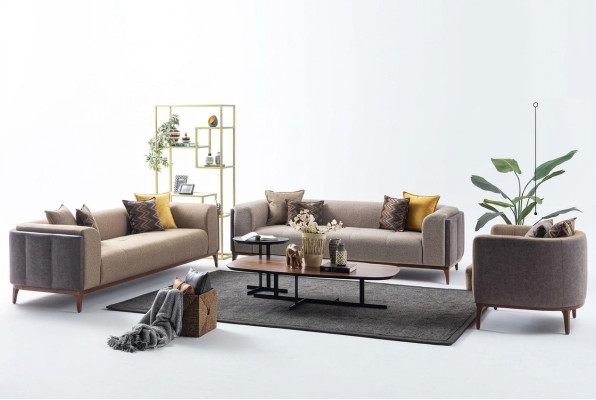 Three-seater four-seater armchair sofa fabric beige fabric sofa set 4+3+1