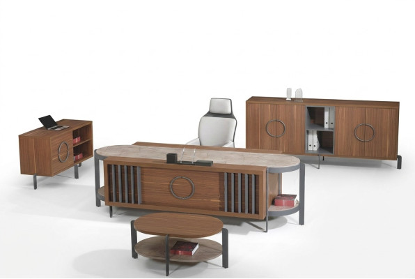 Office desk group office desk set 4-piece wood brown large dresser