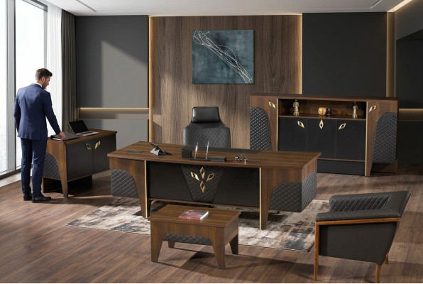Office furniture complete office desk office office table set 4-piece wood brown