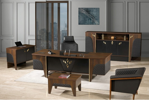 Office furniture complete office desk office office table set 4-piece wood brown