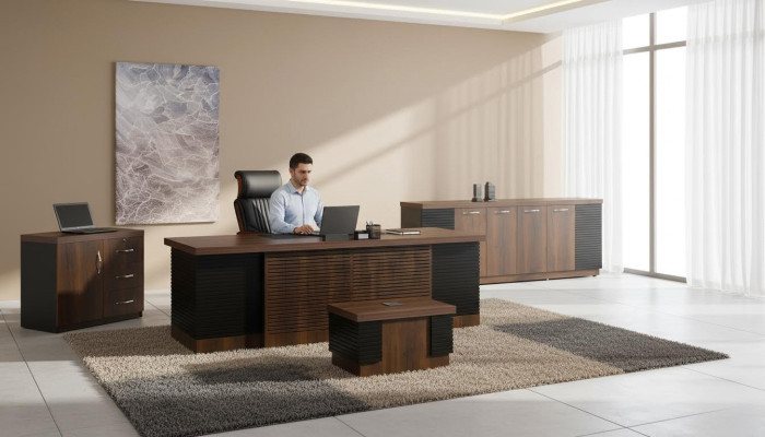 Office desk office furniture complete office desk set 4-piece wood brown office