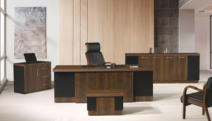 Office desk office furniture complete office desk set 4-piece wood brown office