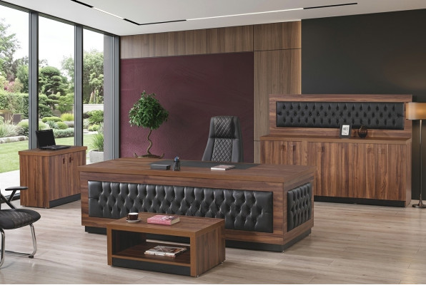 Luxury Office Furniture Complete Office Desk Office Set 4-piece Wood Brown