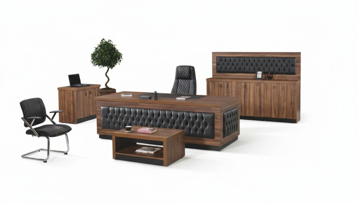 Luxury Office Furniture Complete Office Desk Office Set 4-piece Wood Brown