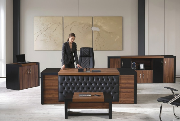 Office desk office furniture complete office desk set 4-piece wood brown office