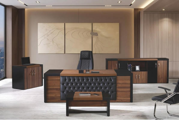 Office desk office furniture complete office desk set 4-piece wood brown office