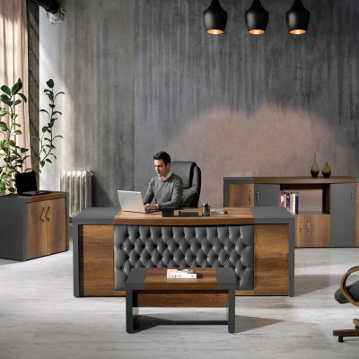 Complete Office Office Furniture Desk Office Office Table Set 4-piece Wood Brown