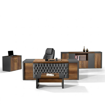 Complete Office Office Furniture Desk Office Office Table Set 4-piece Wood Brown