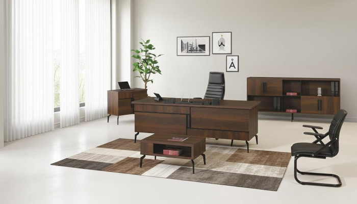 Office furniture study desk office table set 4-piece wood brown