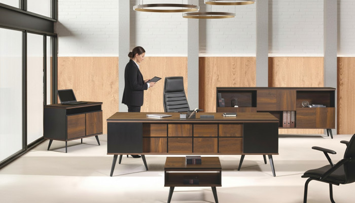 Desk Classic Complete Office Furniture 4-piece Wood Brown