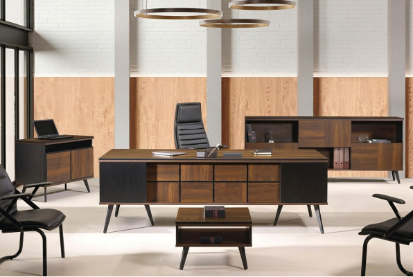 Desk Classic Complete Office Furniture 4-piece Wood Brown
