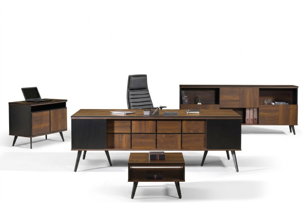 Desk Classic Complete Office Furniture 4-piece Wood Brown