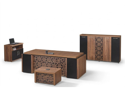 Office furniture study desk office table set 4-piece wood brown