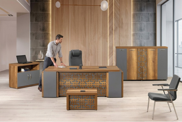 Office desk office furniture complete office desk set 4-piece wood brown office
