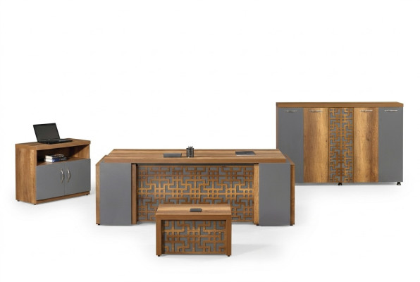 Office desk office furniture complete office desk set 4-piece wood brown office