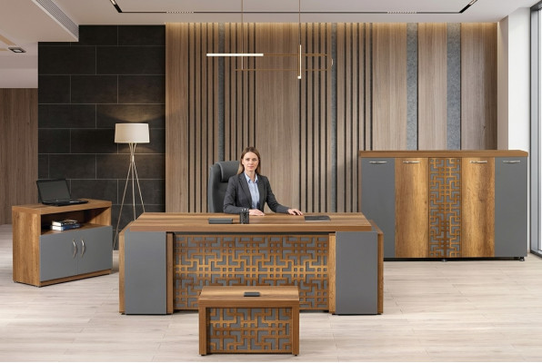 Complete Office Office Furniture Desk Office Table Set 4pcs Wood Brown