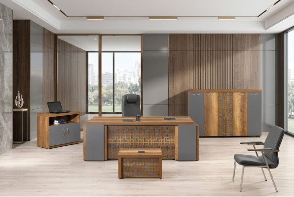 Complete Office Office Furniture Desk Office Table Set 4pcs Wood Brown