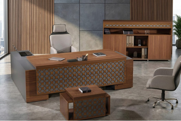 Corner office desk complete office desk set 3-piece wood brown office furniture