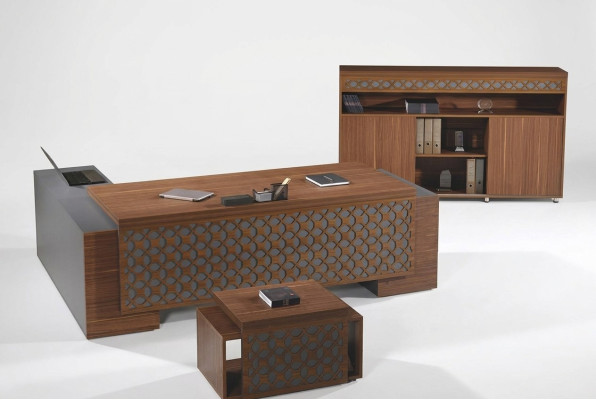 Corner office desk complete office desk set 3-piece wood brown office furniture