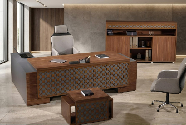 Complete office furniture corner office desk office desk set 3-piece wood brown