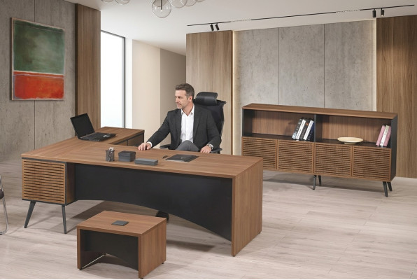 Office furniture corner office desk complete 3-piece wood brown office furniture